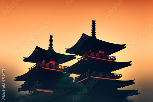 Obraz na płótnie Pagoda in the evening. Generative AI w salonie