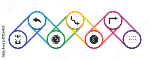 user interface filled icons with infographic template. glyph icons such as arrow address back, curve right arrow, turn right arrow, bending, corner widget, double arrows, curve line vector.