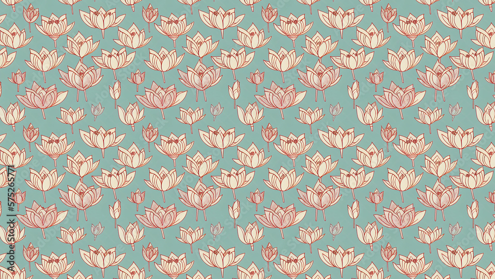 lotus thai art for decorative seamless pattern with hand drawn doodles