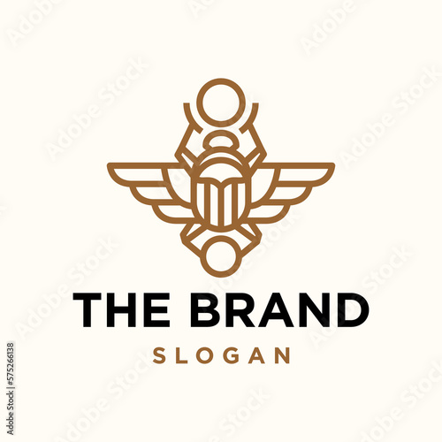 egyptian sacred Scarab logo design. beetle with wings Vector illustration logo, personifying the god Khepri. Symbol of the ancient Egyptians