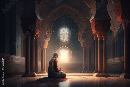 illustraion, Women In Mosque, Ramadan Kareem, Generative Ai