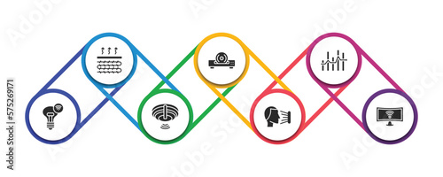 smart home filled icons with infographic template. glyph icons such as underfloor heating, cd player, chart, lighting, fire alarm, face scan, smart television vector.
