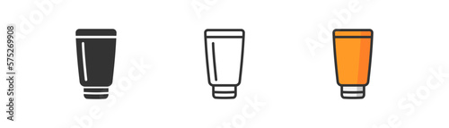 Hand cream tube icon on light background. Skincare, beauty symbol. Care, facial, lotion, balm, sunscreen. Outline, flat and colored style. Flat design. Vector illustration.