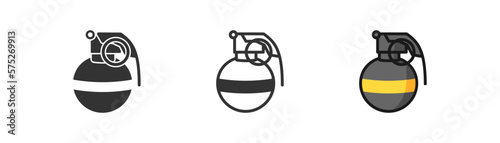 Hand grenade icon on light background. Ammo symbol. Soldier, war, weapon, battle, enemy. Outline, flat and colored style. Flat design. Vector illustration.