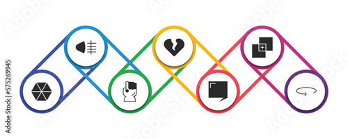 shapes filled icons with infographic template. glyph icons such as fog light, heartbreak, paint selection, poligon, gauntlet, speech bubble black, 360 vector.