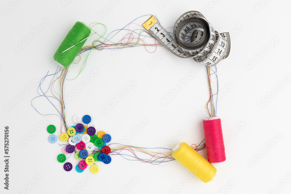 sewing concept isolated on white background, top view sewing concept isolated on white background, top view