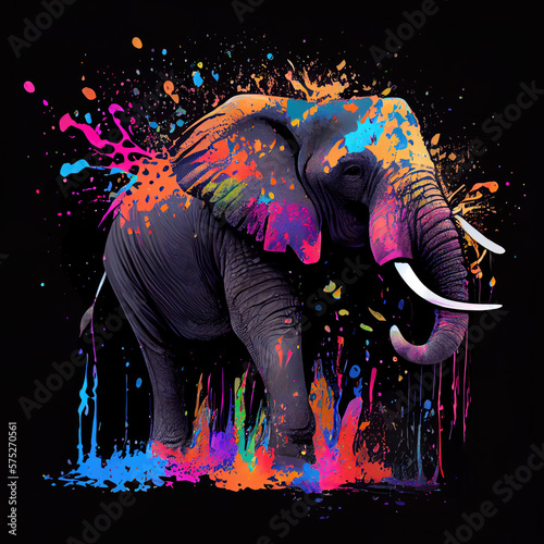 Elephant on colorful splash. Generative AI