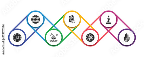 religion filled icons with infographic template. glyph icons such as judaism, christian, candle, nihilism, noah ark, agticism, jainism vector.