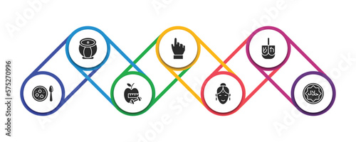 religion filled icons with infographic template. glyph icons such as tablas, one god, dreidel, matzo ball soup, diet, hindu, halal vector.