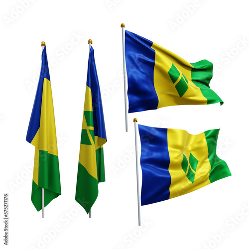 3d rendering caribbean saint vincent and the grenadines flag fluttering and no fluttering
