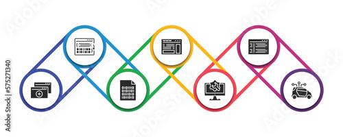 programming filled icons with infographic template. glyph icons such as compiler, web page, program interface, duplicate, binary file, web optimization, smart car vector.
