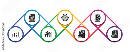 programming filled icons with infographic template. glyph icons such as xml, cyberspace, mobile development, seo ranking, seo growth, programming language, js vector.