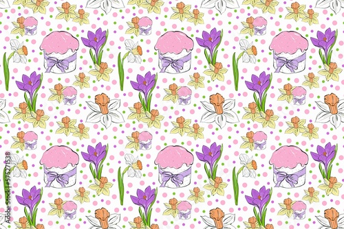 Easter seamless pattern. Flowers background for packaging and textil. photo