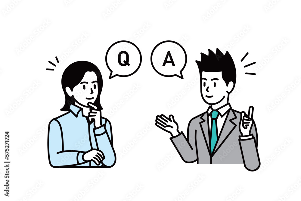 Q&A Female and Male Respondents. Cartoon illustration of questions and answers. Q&A Female and Male Respondents. Cartoon illustration of questions and answers.