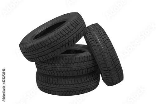 a set of automobile tires,Car tires isolated on white background