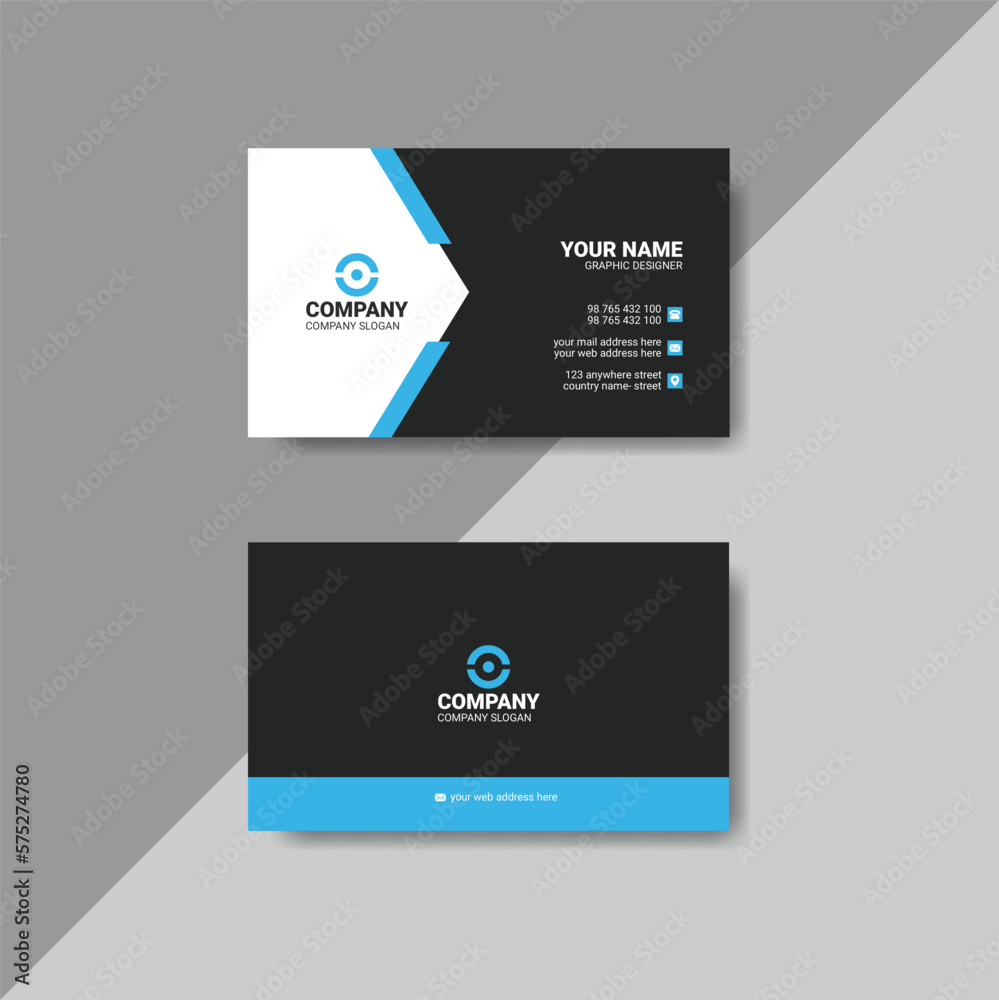 Simple modern blue and black color business card template design