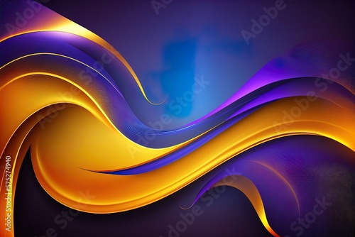 Abstract flud wavy flow with swirls purple and orange colored. Liquid motion, gas or smoke mysterious dark background. Fiery purple orange flames explosion