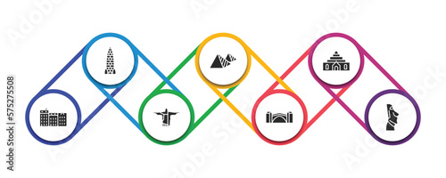 monuments filled icons with infographic template. glyph icons such as amritsar, egyptian, thatbyinnyu temple, denmark, , stari most, easter island vector.