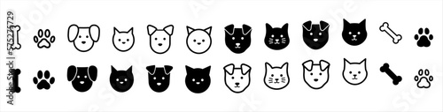 Fototapeta Naklejka Na Ścianę i Meble -  Cat, dog and paws icon. Black and white set