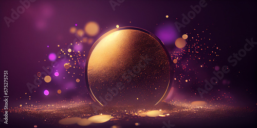 Gold luxury mockup for podium Violet Background with Bokeh Effect. Perfect for product presentation.