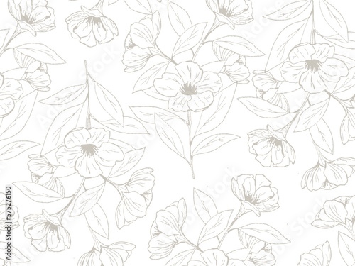 Delicate sketch Floral seamless Pattern. Hand drawn Simple floral print. Trendy pencil drawing cherry flowers. 
