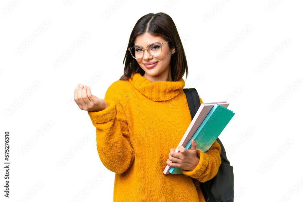 Young student woman over isolated chroma key background making money gesture Young student woman over isolated chroma key background making money gesture
