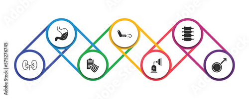 medical filled icons with infographic template. glyph icons such as stoh, inhalator, spinal column, kidney, medical insurance, anesthesia, male vector.