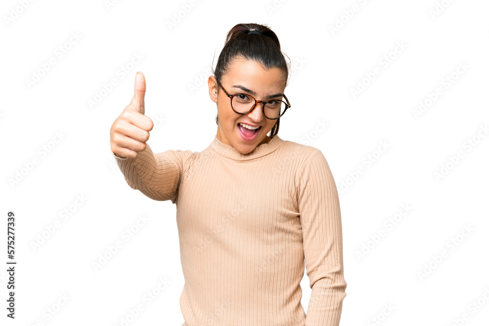 Young beauty woman over isolated chroma key background with thumbs up because something good has happened Young beauty woman over isolated chroma key background with thumbs up because something good has happened