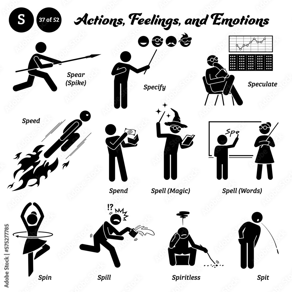 Stick figure human people man action, feelings, and emotions icons