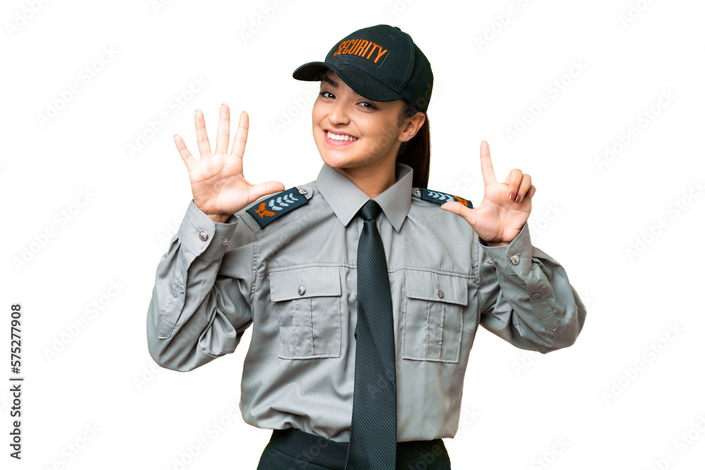 Young safeguard woman over isolated chroma key background counting seven with fingers Young safeguard woman over isolated chroma key background counting seven with fingers