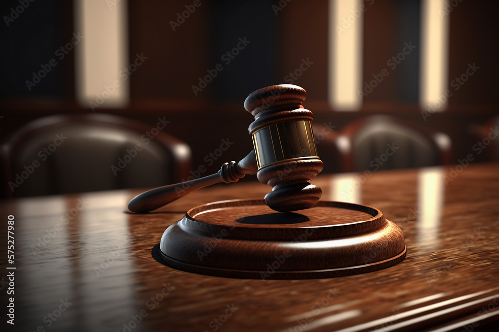 Wooden brown judge gavel, decision glossy mallet for court verdict. 3d. Law and justice system symbol. Auction hammer on the stand. Image is AI generated. Wooden brown judge gavel, decision glossy mallet for court verdict. 3d. Law and justice system symbol. Auction hammer on the stand. Image is AI generated.