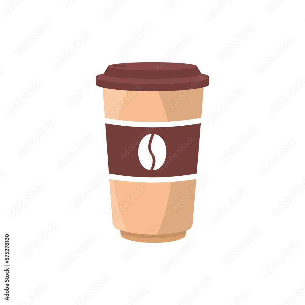 Takeaway coffee, espresso, latte, cappuccino container isolated on white. Disposable brown paper take-out cup with brown cap and holder mockup. Coffee-to-go. Vector cartoon illustration Takeaway coffee, espresso, latte, cappuccino container isolated on white. Disposable brown paper take-out cup with brown cap and holder mockup. Coffee-to-go. Vector cartoon illustration