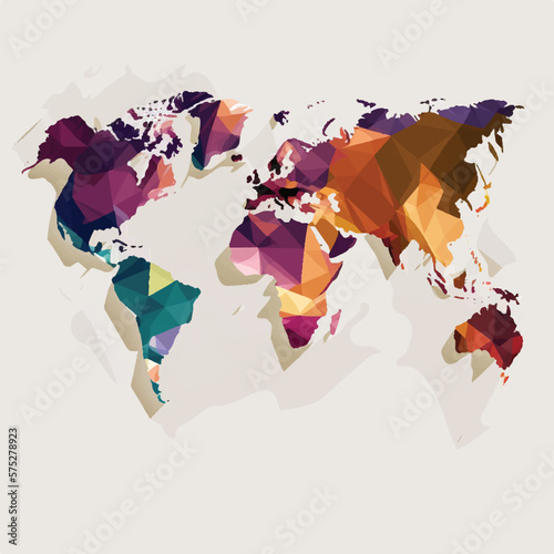 Relief origami designed world map minimal design vector