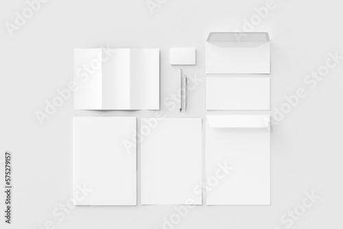 Blank corporate stationery set mockup on white background.