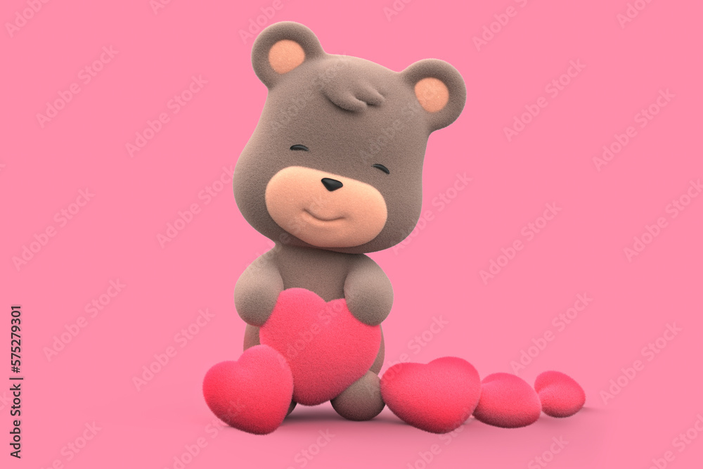 Teddy bear holding a heart. teddy bear isolated on pink background 3D Render. Teddy bear holding a heart. teddy bear isolated on pink background 3D Render.