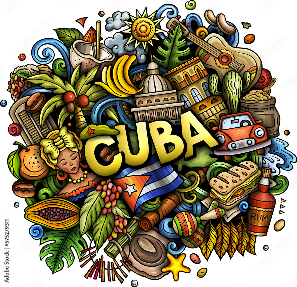 Cuba detailed lettering cartoon illustration