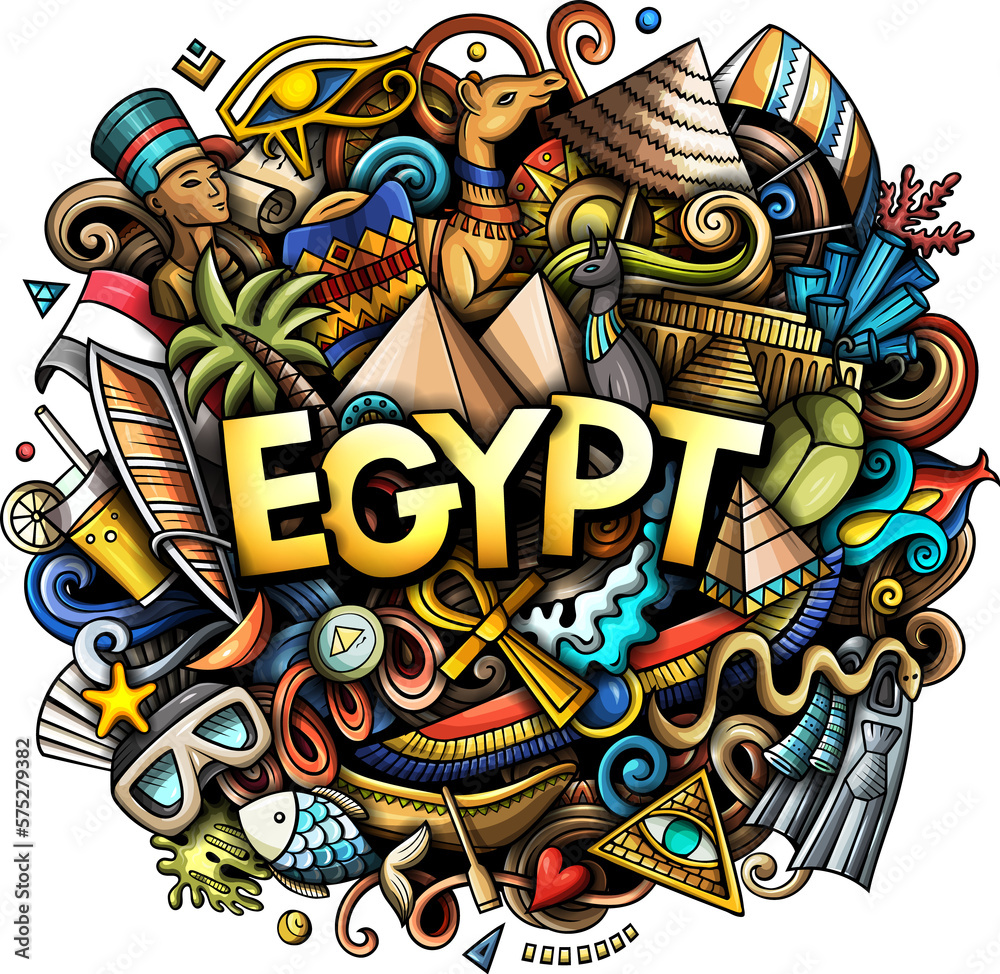 Egypt detailed lettering cartoon illustration