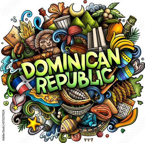 Dominican Republic detailed lettering cartoon illustration