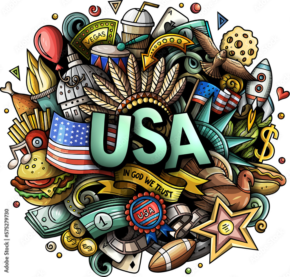 USA detailed lettering cartoon illustration