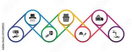 hygiene filled icons with infographic template. glyph icons such as extractor, laundry basket, face cream, hand dryer, appointment book, shower cap, ablution vector.