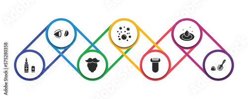 hygiene filled icons with infographic template. glyph icons such as lens, bubbles, purity, lip balm, beardy, depilator, toilet brush vector.