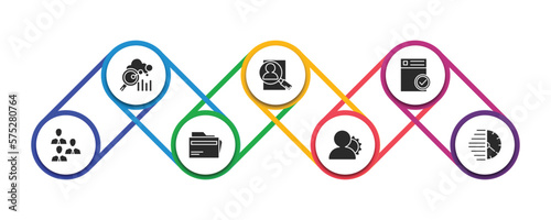 human resources filled icons with infographic template. glyph icons such as benchmarking, hiring, approved, employee, files, administrator, urgent vector.
