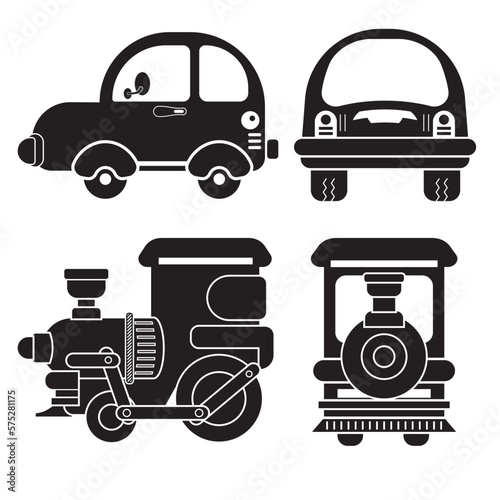 icon car and train. flat design cartoon concept. thin line. vector ,illustration