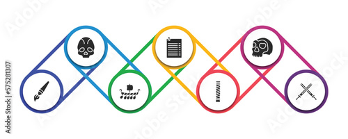 history collection. filled icons with infographic template. glyph icons such as fossil, report, skull, brushes, viking ship, pillars, swords vector.