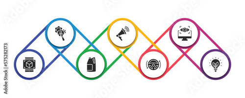 general filled icons with infographic template. glyph icons such as hr services, agitation, computer vision, ar presentation, engine oil, autopilot, energy efficiency vector.