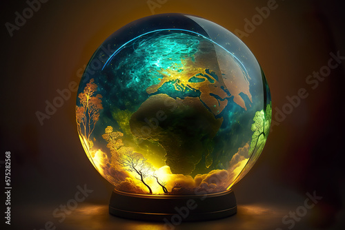  A mystical globe casts a warm glow  revealing an intricate world within  suggestive of life s complexity and wonder  AI generated.