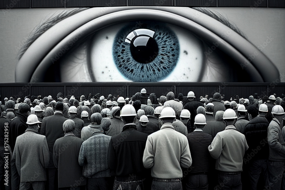 big eye watching people, mass surveillance, big brother made with Generative AI - obrazy, fototapety, plakaty 