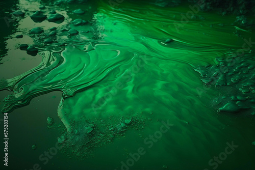 Background with polluted water. Green colors. The concept is to preserve nature. Generative AI