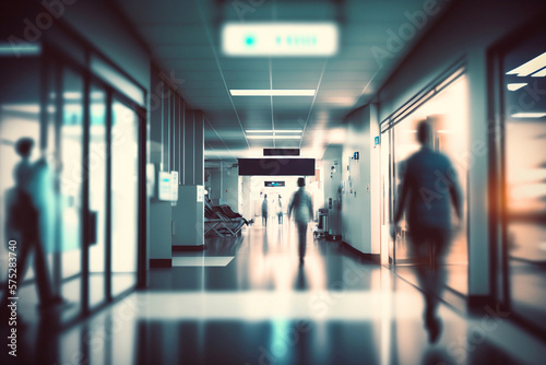 Doctor walking through hospital corridor. Generative AI