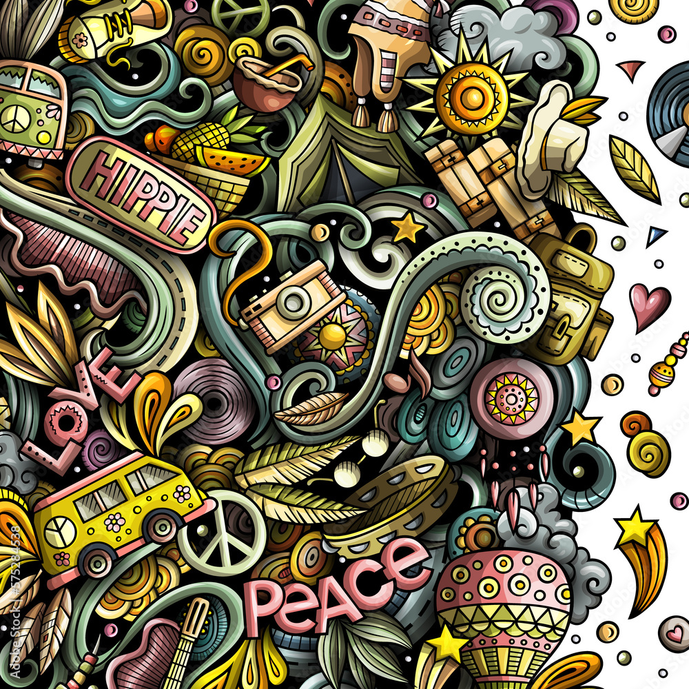Hippie detailed cartoon border illustration